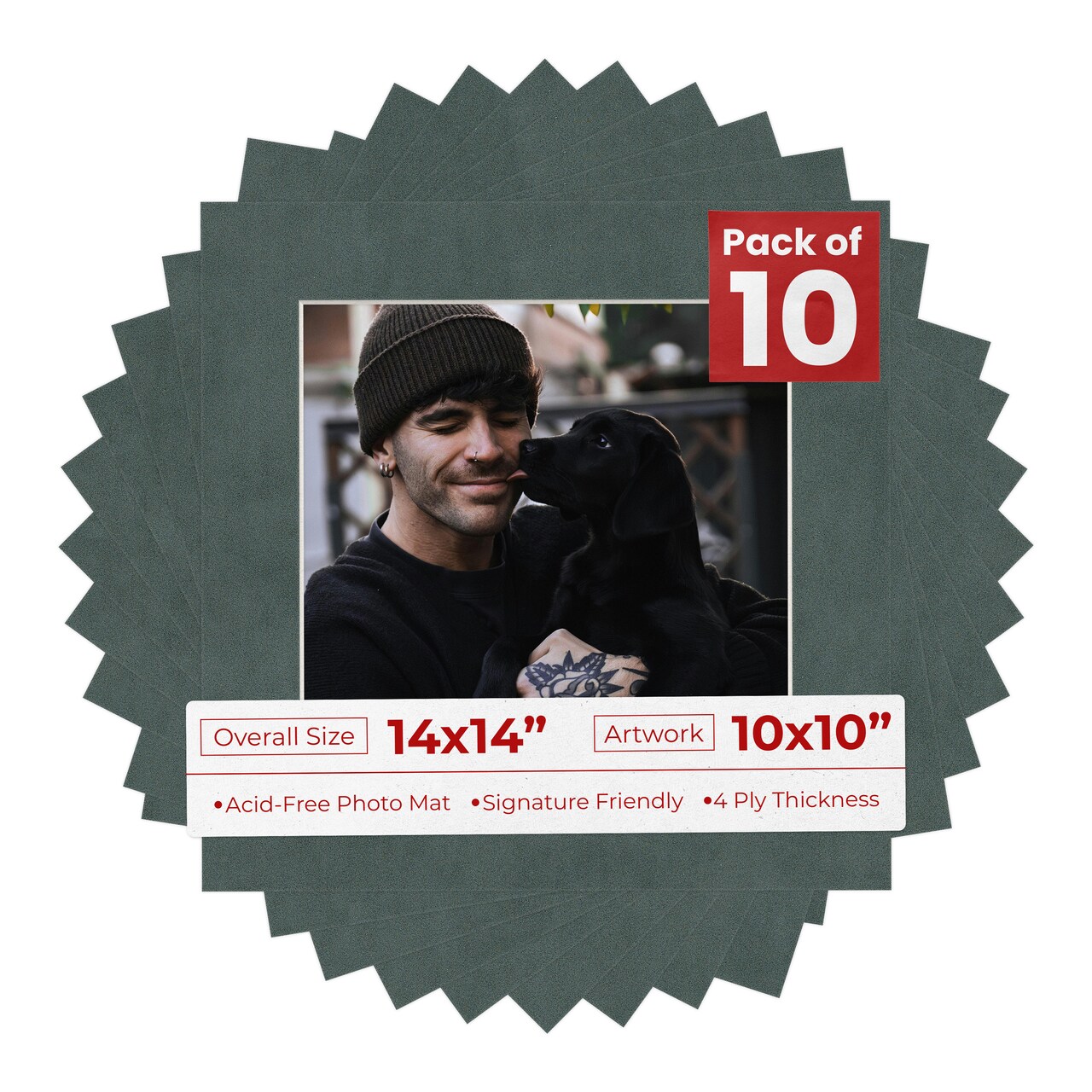 Dark Grey Suede Mat Board for 14x14 Frames - Fits 10x10 Photos
